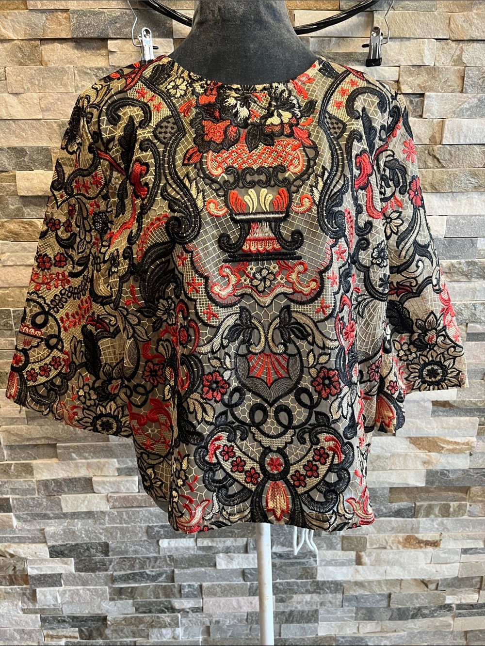 Ganni Embroidered Boxy Top - Black, Red & Cream
